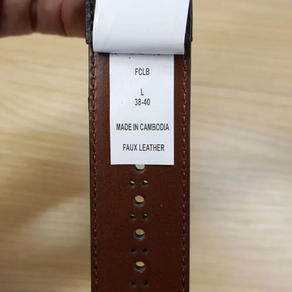 CLUB ROOM Belt Mens Size Large 38 40 Dark Brown Baroque Perforated Gold Buckle